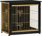 DWANTON Dog Crate Furniture with Cushion, Wooden Kennel Table with Double Doors, Indoor Dog House, Small/Medium/Large Size, 27.2" L, Black+Gold