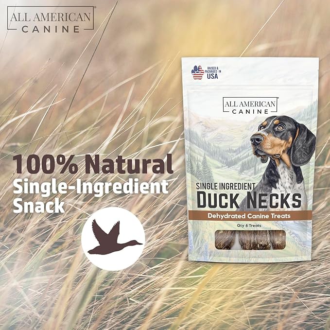 6 Natural Duck Neck Dog Treats – Single Ingredient, Dehydrated & Chewy – Low-Fat, High-Protein Training Reward – Made in USA