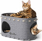 DownyPaws Cat House for Indoor Cats, Cat Bed Cave for Multiple & Large Cats Up to 22 Lbs, Scratch Resistant, Foldable Peekaboo Kitten Caves Tunnel Enclosed Bed, PeekaPurr, Light Gray