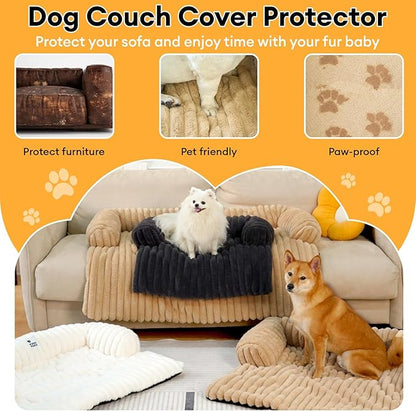 FUNNY FUZZY Pet Couch Cover for Sofa, Calming Dog Bed for Couch, Fluffy Plush Dog Couch Mat for Furniture Protector for Large Medium Small Pets, 47×37 in, Khaki