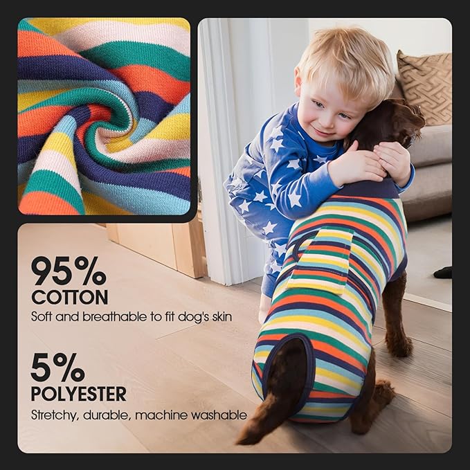 FUAMEY Recovery Suit for Dogs After Surgery,Soft Breathable Dog Bodysuit E-Collar & Cone Alternative Surgical Suit,Male Female Dog Neuter Spay Suits Anti Licking Wounds Onesie Dark Blue Stripes XL