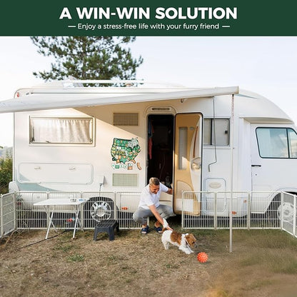 FXW Rollick Unleashed Dog Playpen for Indoor, Yard, RV Camping, 32 inch 24 Panels for Small and Medium Dogs, White│Patented