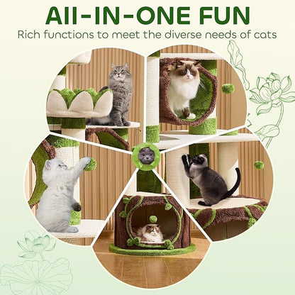 73‘’ Tall Flower Cat Tree for Indoor Cats Large Adult, Luxury Cat Tower with Scratching Post, Heavy Duty Modern Cat Furniture for Large Cats, Removable Mats, Multi-Level Cat House with Toy Ball