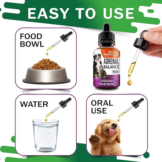 Adrenal Balance for Dogs and Cats - Cushings Treatment for Pets, Adrenal Support w/ Ashwagandha, Licorice Root, Rhodiola Rosea - 2oz Herbal Drops