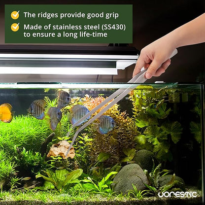 2 Pcs 15 Inch Tweezers, Heavy Duty Reptile Feeding Tongs, Aquarium Tongs, Reptile Tweezers Feeding, Reptile Tongs, Straight and Curved Long Tweezers for Aquarium and Terrarium