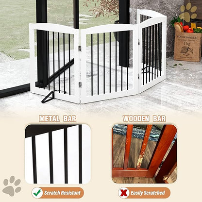 Freestanding Pet Gate for Dogs, Foldable Wooden Dog Gate for House, Indoor Dog Gate for Stair, Doorway, Gates for Dogs Indoor, 80 Inch Wide, 4 Panels 24",White