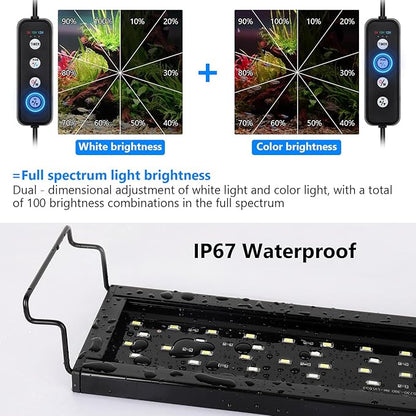 AQQA Aquarium Light,Full Spectrum Fish Tank Light for Plants,3 Mode+Timer+Adjustable Brightness,High Brightness LED Beads with Extendable Brackets for Freshwater (36W for 48-55inch)
