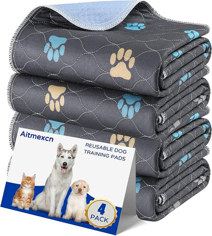 Aitmexcn Washable Puppy Dog Pee Pad, 4PCS 100% Waterproof Whelping Training Mat for Puppy/Senior Dog, Fast Drying Reusable Puppy Pads for Indoor, Outdoor and Car Travel- 18'' x 24''