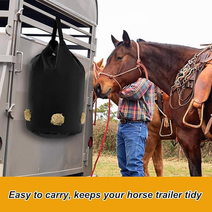 2 Pcs hay Bags for Horses Goats Slow Feed 1680D Oxford Bag Black Large Capacity Net Open Feed Hole Hay Holder for Horse Goats Sheep(5 Holes)