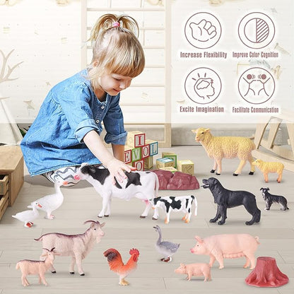 35 PCS Farm Animals Toys for Toddlers 3 Years Old Boys and Girls Realistic Animal Figures Playsets Toys for Kids 3~8 Christmas Birthday Gift