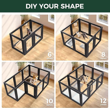 FXW AuraSpace Acrylic Indoor Unleashed Dog Playpen for Small and Medium Dogs, 30 Inch, 10 Panels, Black