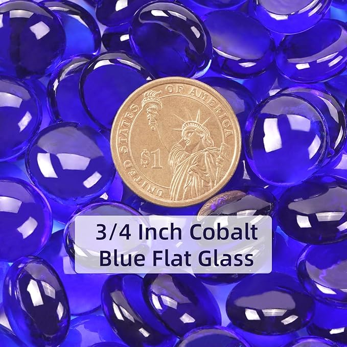 5LB Cobalt Blue Flat Glass Marbles for Vases, Gemstone Beads Vase Filler Decorative Glass Pebbles for Fish Tank, DIY Crafts, Aquarium Decor Rocks