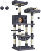 FEANDREA Cat Tree, Cat Tower for Indoor Cats, 56.3-Inch Cat Condo with Scratching Posts, Hammock, Plush Perch, Smoky Gray UPCT15GYZ