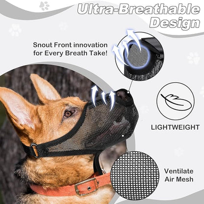 Dog Muzzle, Soft Air Mesh Muzzle for Small Medium Large Dogs Anti Biting Barking Chewing Scavenging, Breathable Adjustable Loop Pets Muzzle with Front Opening Design Allows Panting Drinking (Black,XL)