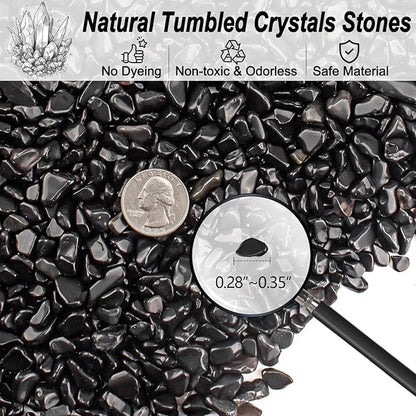 3 Lb Black Obsidian Crushed Stone Crystal Chips Bulk, Betta Fish Tank Gravel Rocks Irregular Shaped Marbles Pebbles for Aquarium, Vase Fillers, Succulent Plants Decor