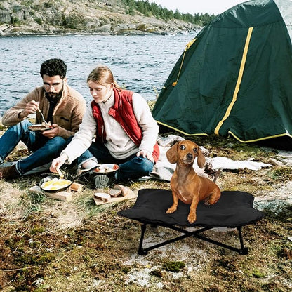 Elevated Dog Bed, Portable Raised Pet Cot for Outdoor and Indoor Folding Dog Cot Bed with Comfortable Padded Filling Carrying Bag Included Pet Raised Travel Lounger for Camping Traveling (28x28x8inch)