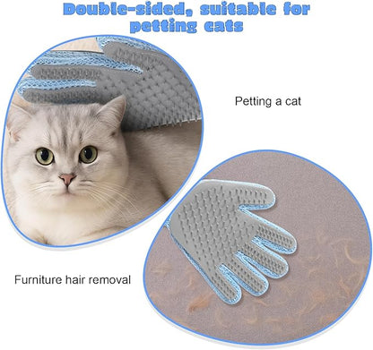 2 in 1 Pet Grooming Glove for Cats & Dogs, Efficient Deshedding Brush Pet Long Short Fur Removal Glove, Gentle Massaging Puppy Kitten Bathing Grooming Brush Tool, Easy Clean Floating Hair Mitt