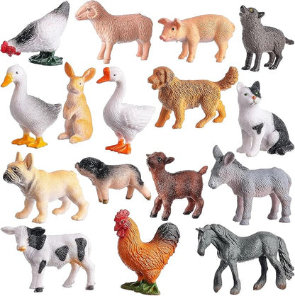 16Pcs Small Animals Figures, Realistic Farm Animals Toys for Cupcake Toppers, Learning Educational Toys, Birthday Party Favors Gift for Kids