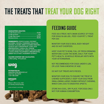 Amazon Brand - Wag Dental Dog Treats to Help Clean Teeth & Freshen Breath - Medium, Unflavored, 36 Count (Pack of 1)