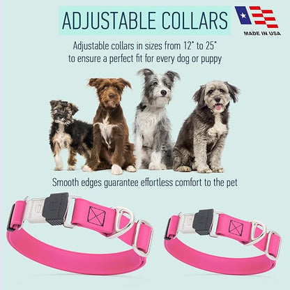 Dogline Biothane Waterproof Dog Collar with Herm Sprenger Black Stainless Steel Quick Release Buckle – Heavy Duty Tactical Durable Collar for Dogs – Comfortable and Safe Pet Collar W3/4" L12-19 Pink