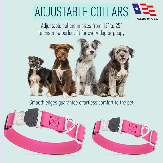Dogline Biothane Waterproof Dog Collar with Herm Sprenger Stainless Steel Quick Release Buckle – Heavy Duty Tactical Durable Collar for Dogs – Comfortable and Safe Pet Collar, W 3/4" L 12-19", Pink