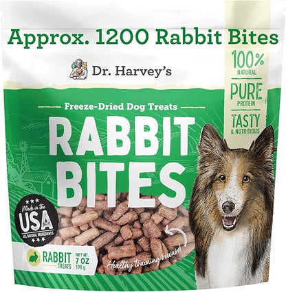 Dr. Harvey's Rabbit Bites Freeze-Dried Raw Dog Treats, Single Ingredient, All-Natural Rabbit Meat Protein for Dogs, Allergen-Free, 7 Ounces (1 Pack)