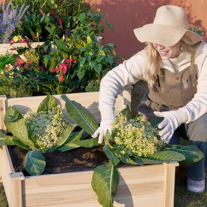 AMERLIFE 3-Tier Raised Garden Bed for Outdoor Gardening, Fir Wood Planter Box with Dividers, Tool-Free Assembly, Garden Box Perfect for Vegetables, Herbs, and Flowers