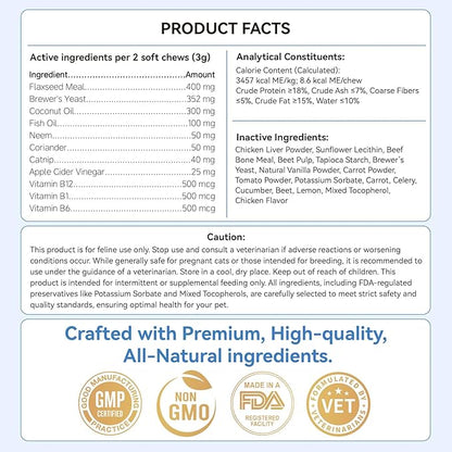 Flea and Tick Prevention for Cats, 200 Soft Chews for Fleas Treatment for Cats, Natural Cat Oral Flea Chewables Support Supplement, Flea and Tick Chews for All Breeds & Sizes