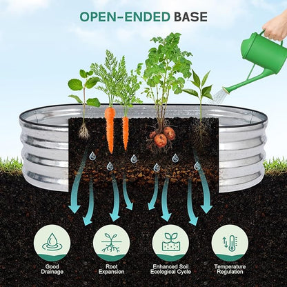 Galvanized Raised Garden Bed - 4×2×1ft (2 Packs) Planter Raised Beds for Gardening | Oval Metal Garden Planter Box with Safety Edging and Gloves for Vegetables Fruits and Flower - Silver
