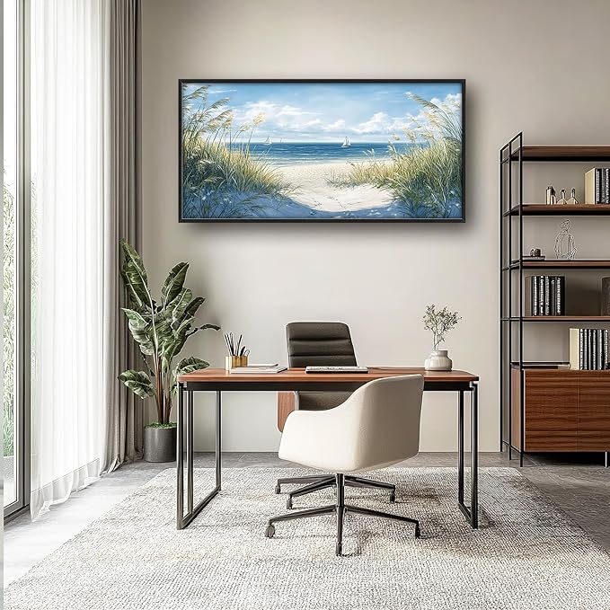 Framed Large Beach Wall Art for Living Room, Oversized Coastal Nautical Wall Decor Sailboat Canvas Seaside Pictures Modern Artwork Home Decoration for Living Room Bedroom Office 60"x30"