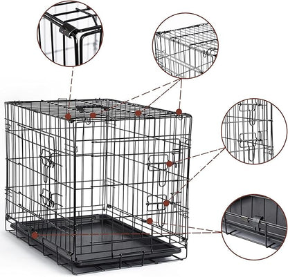 DONORO Dog Crates for Small Medium Size Dogs Indoor Double Door Dog Kennels & Houses for Puppy and Cats, Collapsible Metal Contour Dog Cages (Brown, 30.0" L x 19.0" W x 21.0" H)