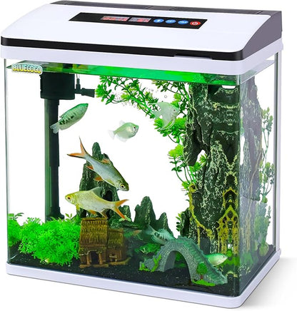 8 Gallon Fish Tank Starter Kit: Glass Aquarium w/Eco-Cycle Filter, 7-Color LED & Air Pump for Betta. Features 360° Crystal View, Temp/Time Display & Quiet Operation All-in-One Aquarium Kit