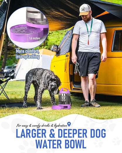 77oz Dog Travel Water Bottle, Large Portable Dog Water Bowl Dispenser, Leakproof Pet Drinking Bottle Dispenser for Hiking Camping Walking Travelling Beach Car Trips, No Spill, BPA Free,Purple