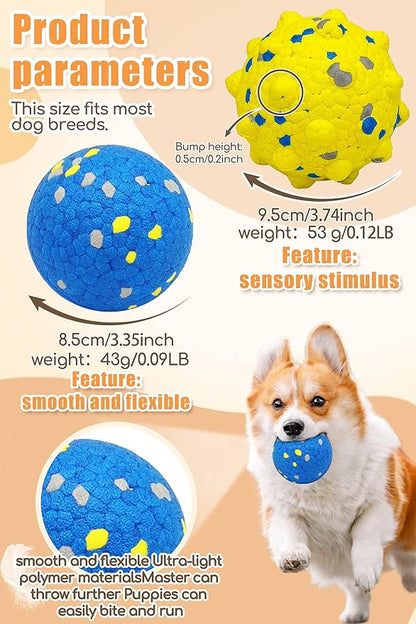 Dog Tennis Balls for Aggressive Chewers, Indestructible Durable Bouncy Interactive Toy for Dogs Fetch Game Lightweight Floating Outdoor Training(2 Yellow Point+ 2 Blue Cirle Medium)