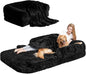 EHEYCIGA Foldable Human Dog Bed, Orthopedic Memory Foam Human Sized Dog Bed, Waterproof Pet Bed for People, Faux Fur Pet Couch for Adult, Black, 72"x44"x11"