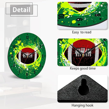 SPUNKER Wall Clocks,American Football Wall Clocks,USA Sport Ball Battery Operated Wall Clock Silent Non-Ticking Decorative for Home Kitchen Bathroom Living Room Bedroom Office 10 Inch