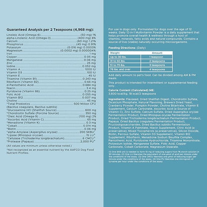 12-in-1 Multivitamin Powder for Dogs - 14 oz of Puppy and Senior Dog Vitamins and Supplements - Advanced Formula with Glucosamine, Omega 3,6,9, Vitamins, Probiotics, and More - Made in The USA
