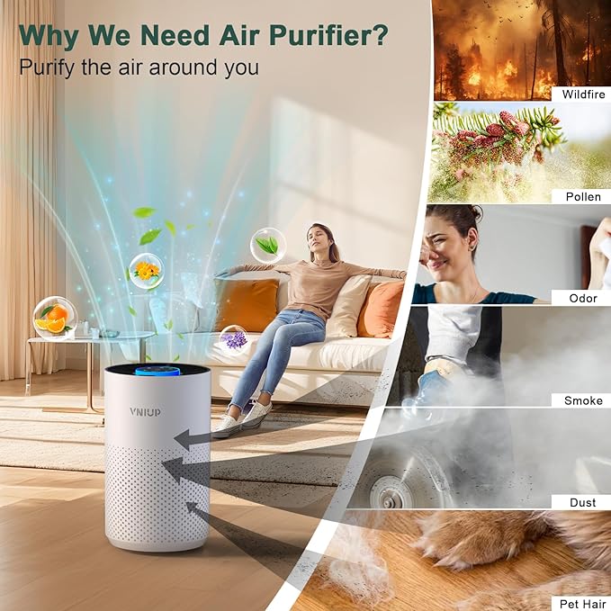 Air Purifiers for Bedroom Home up to 800 ft², Vniup H14 True HEPA Room Air Purifiers for Bedroom, with Fragrance Function Sleep Mode& Light Mode Air Cleaner for Pet Dander Odor Dust Smoke