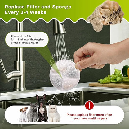 10 Set Cat Water Fountain Filters for 2L/67oz Round Stainless Steel Pet Water Fountain, ZEKIRY Pet Water Fountain Filters, Triple Filtration Replacement Filters(10 Filter, 10 Sponge, 10 8D Sponge)