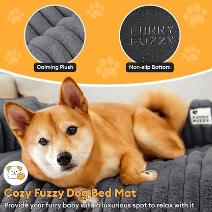 FUNNY FUZZY Pet Couch Cover for Sofa, Calming Dog Bed for Couch, Fluffy Plush Dog Couch Mat for Furniture Protector for Large Medium Small Pets, 47×37 in, Dark Grey