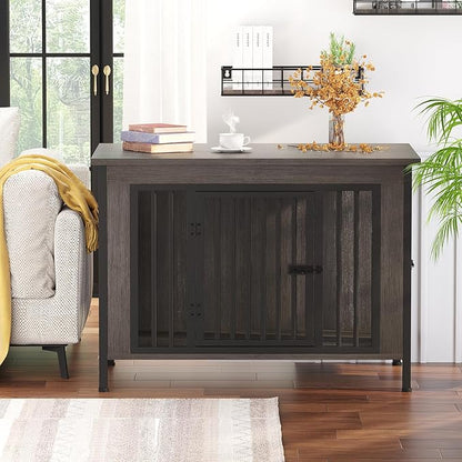 EasyCom 39.96" XL Wooden Large Dog Crate Furniture for Medium and Large Breed, Chew-Resistant Dog Kennel Furniture Indoor with 2 Doors and 3.94" Raised Feet, as TV Stand, End Table, Crate Table
