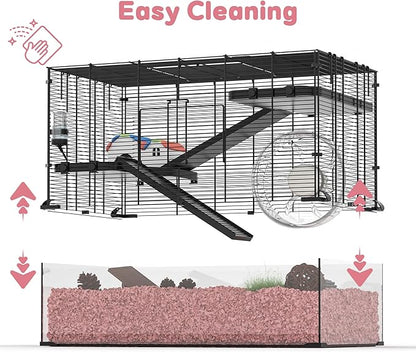 3-Tier Glass Hamster Tank, Large Hamster Cage Habitat with 11inch Big Running Wheel for Rat, Mouse, Gerbil, Syrian Hamster, 590 SQ INCHES