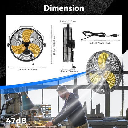 2PCS 4580 CFM 18 inch High Velocity Wall Mounted Fan, 3-Speed Metal Fan with Sealed Motor, 360 Degree Tliting Heavy Duty Wall Fan for Patio, Barn, Garage, and Gazebo - UL listed