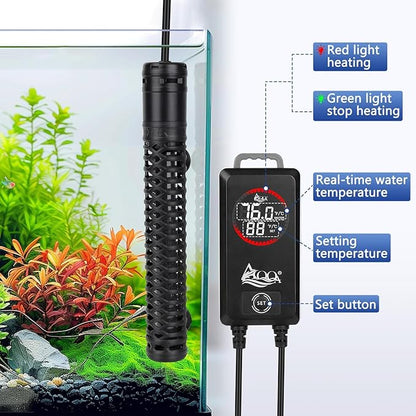 AQQA Aquarium Heater,Submersible Fish Tank Heater 59-93°F/15-34°C External Controller,Rapid Heating,Ultra-high Temperature Protection,Automatic Power-Off When Leaving Water (300W for 53-80 Gallon)
