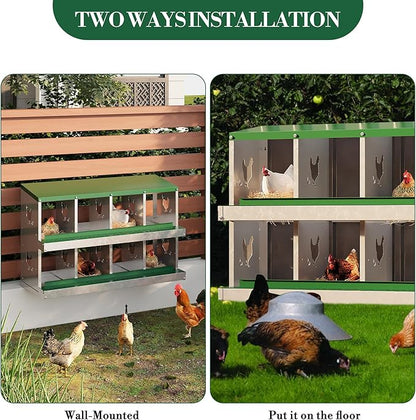 8 Hole Chicken Nesting Box with Roll Out Egg Tray, Rustproof & Ventilated Chicken Laying Boxes for Hens, Chickens, Ducks | Easy-Clean Poultry Coop Accessories