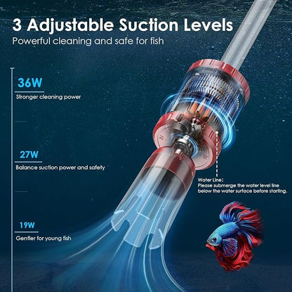 AKKEE Aquarium Vacuum Gravel Cleaner, 36W Fish Tank Gravel Cleaner Vacuum for Water Changer 8 in 1 Multifunctional with Timed Off Waterproof Wash Sand Water Filter Circulation Aquarium Vacuum Cleaner