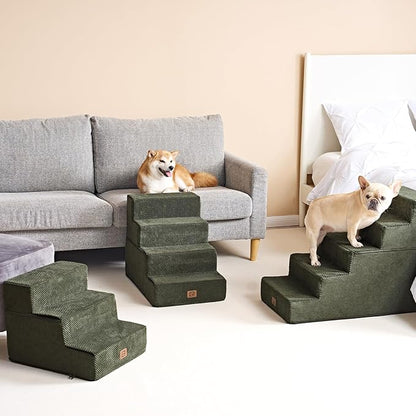 EHEYCIGA Dog Stairs for Small Dogs 13.5" H, 3-Step Dog Steps for Couch Sofa and Chair, Pet Steps for Medium Cats, Non-Slip Balanced Pet Ramp Indoor, Olive Green