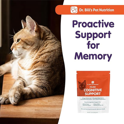 Dr. Bill's Feline Cognitive Support | Memory Support Supplement for Cats | Pet Supplement | Contains Gingko Biloba, L-Carnosine, Vitamin B-12, L-Glutamine, L-Tyrosine, and DHA