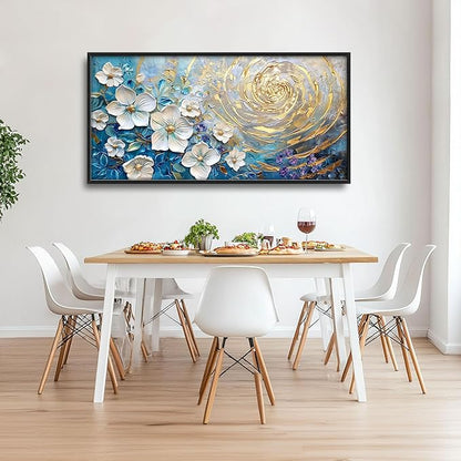 Flower Large Wall Art White Floral Pictures Abstract Golden Spiral Texture Wall Decor Canvas Print Painting Artwork for Bathroom Living Room Bedroom 60L" x 30W"
