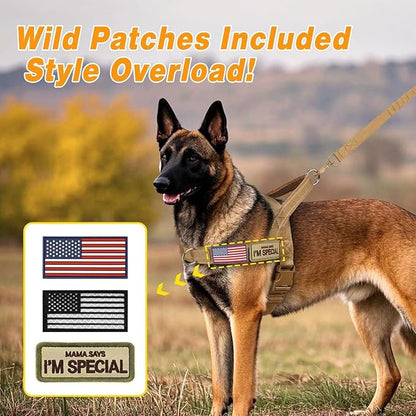 Forestpaw No Pull Dog Harness - Soft Flannel Padded Tactical Dog Vest Harness with Quick Release Buckle, Adjustable Reflective Pet Harness for Medium Large Dogs Walking Training,Brown L